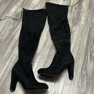 Over the knee black heel boots